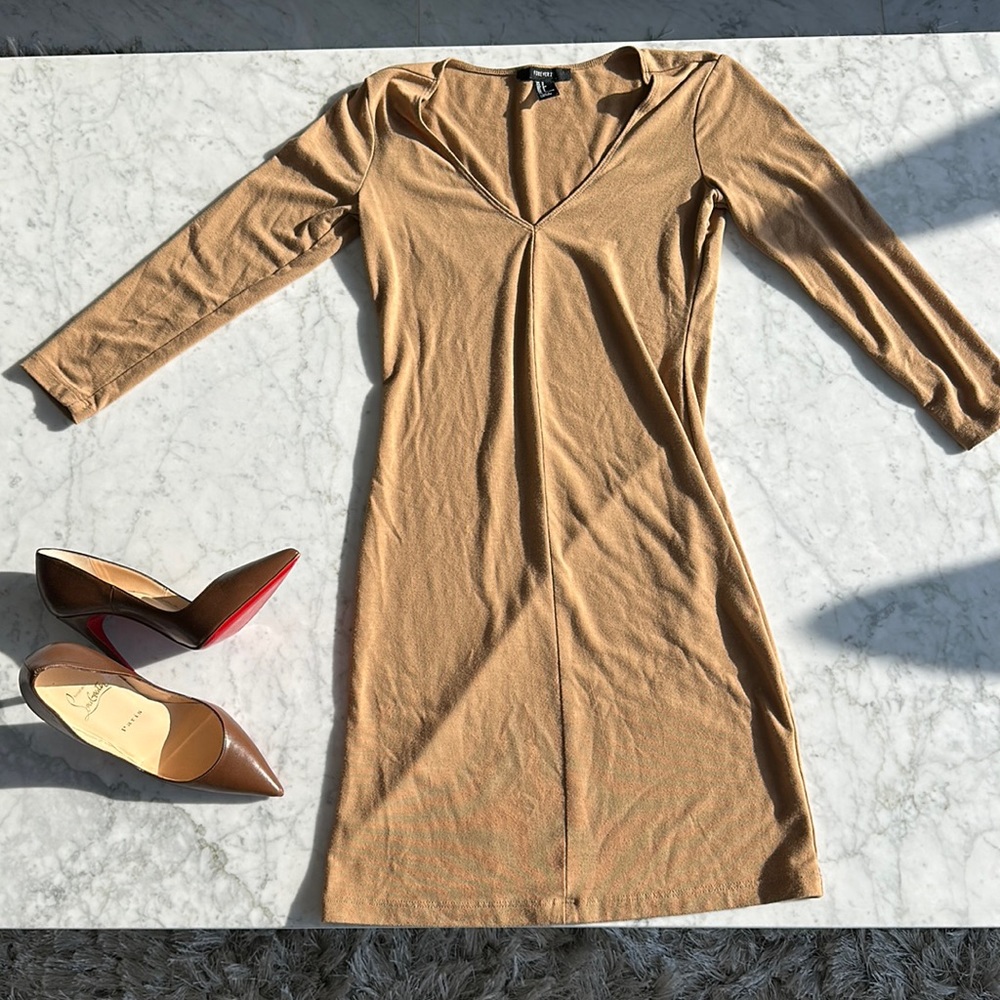 Tan V Neck Mini Dress